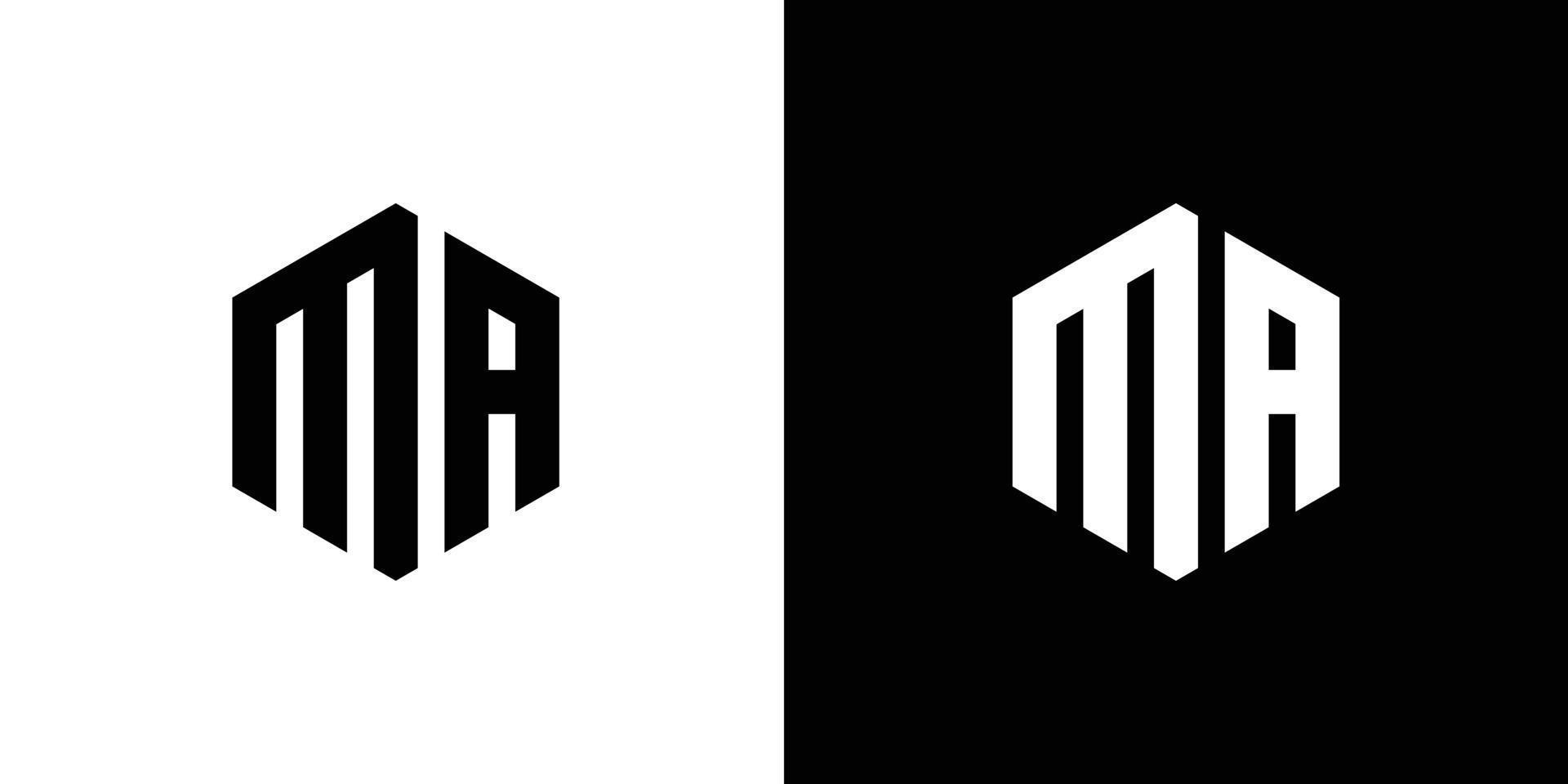 brev m en polygon, hexagonal minimal logotyp design på svart och vit bakgrund vektor