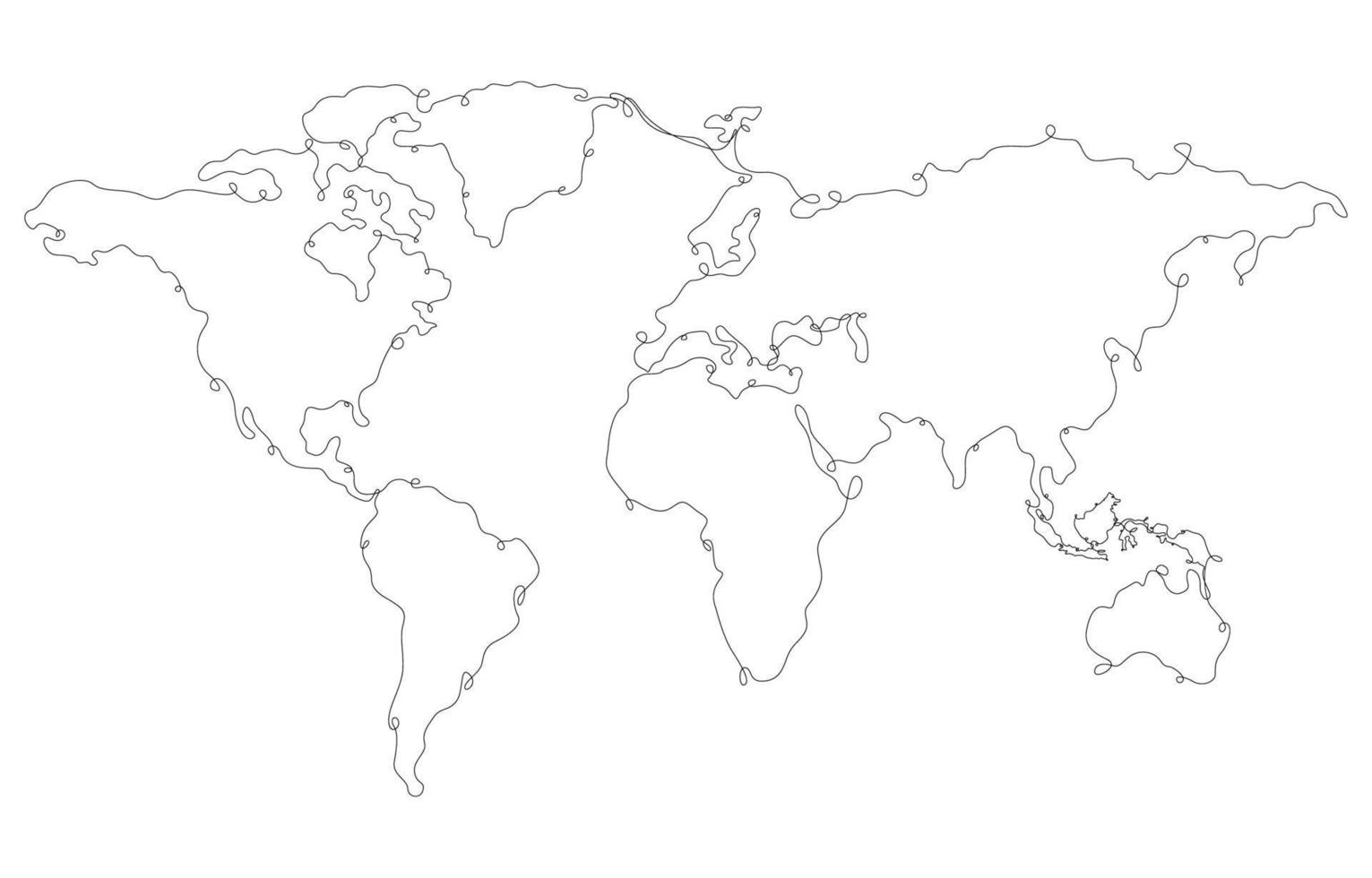 einer Linie Kunst Stil Welt Karte Hintergrund vektor