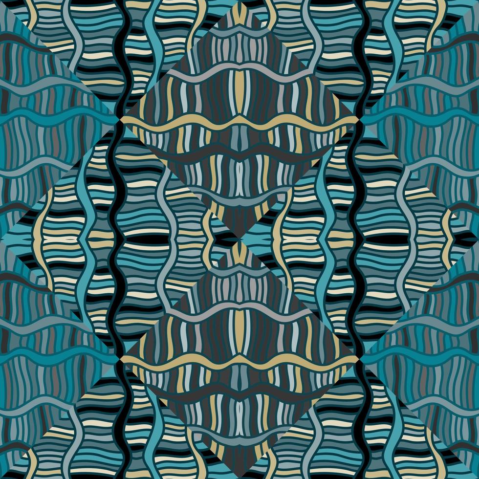 nahtlos Muster mit abstrakt wellig Linien. Stammes- Mosaik Fliese. Textil- Rapport. vektor