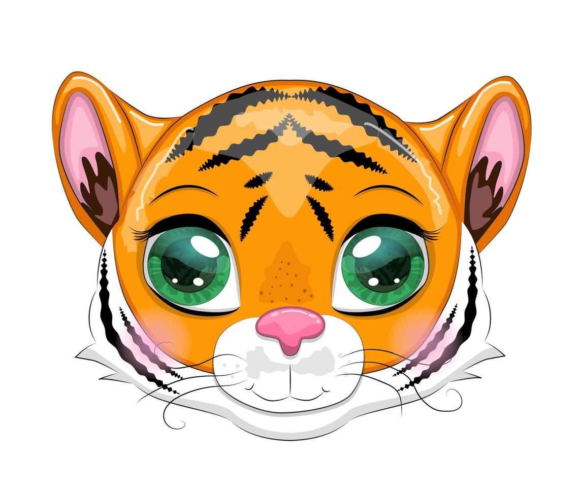 süß Karikatur Tiger mit schön Augen, hell, Orange zum Gruß Karten vektor