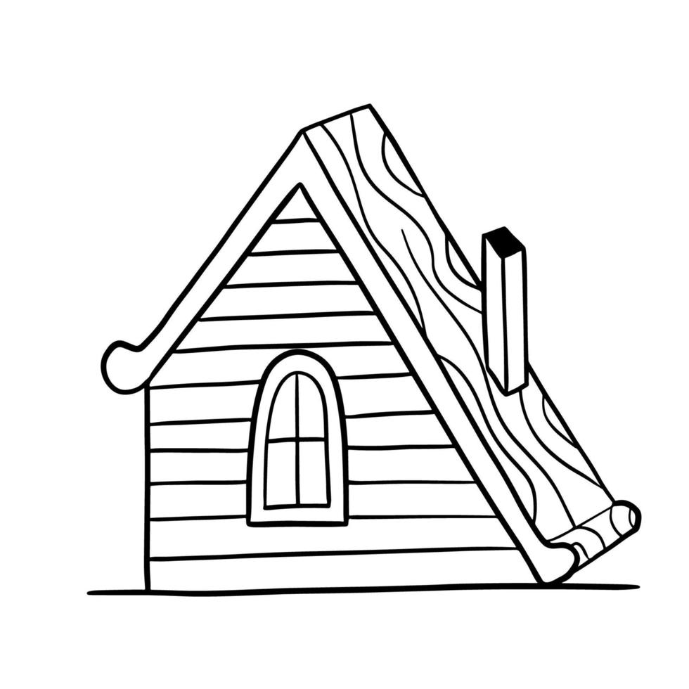 hand dragen vektor hus med skorsten. söt lantlig byggnad isolerat på vit. klotter illustration