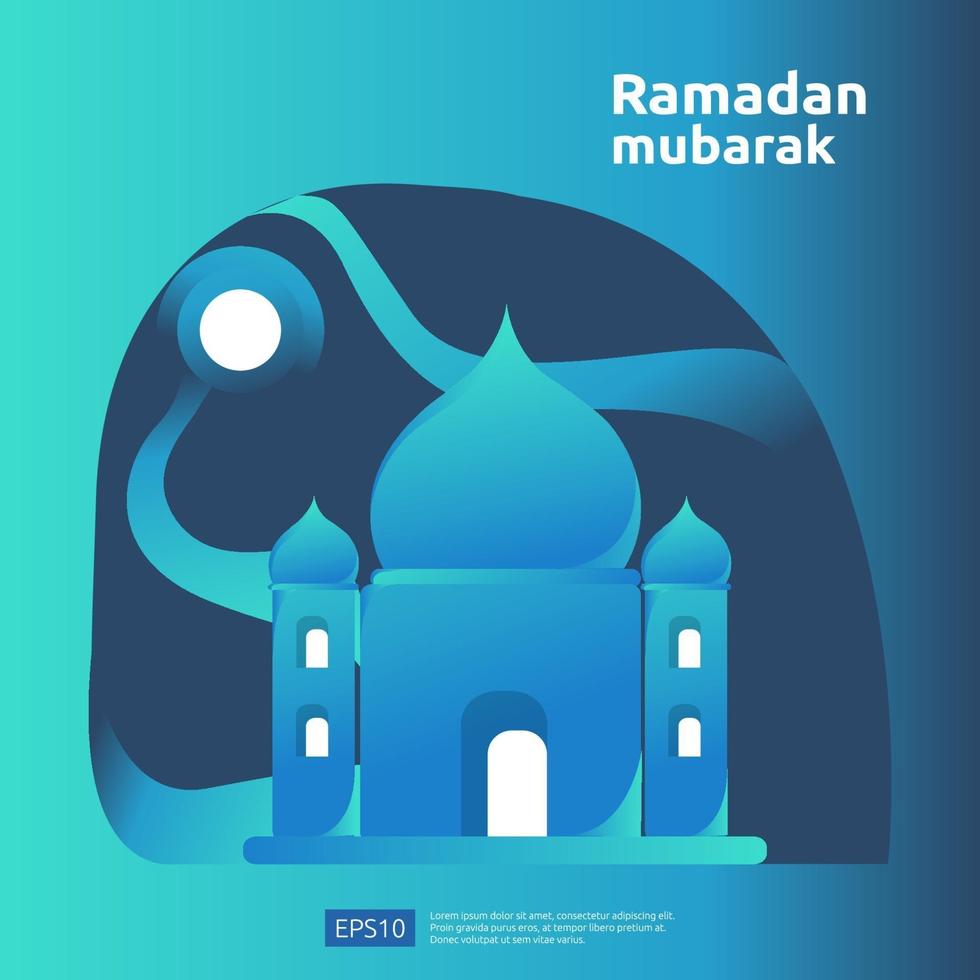 glad ramadan mubarak och islamisk eid fitr eller adha platt design hälsningskoncept med människor karaktär för webbsidans mall, banner, presentation, sociala och tryckta medier vektor