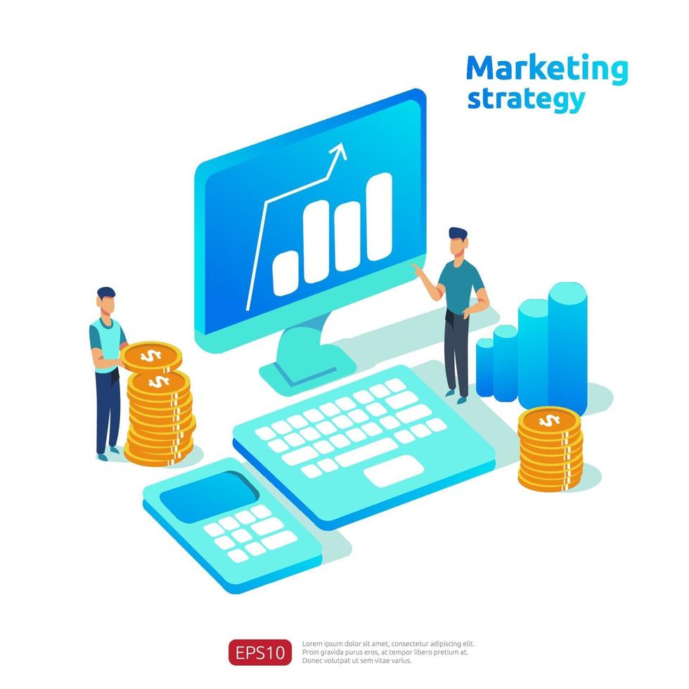 Geschäftswachstum und Return on Investment Roi. digitales Marketingstrategiekonzept mit Tabelle, Grafikobjekt auf Computerbildschirm. Chart Gewinn steigern. Banner flache Stil Vektor-Illustration vektor