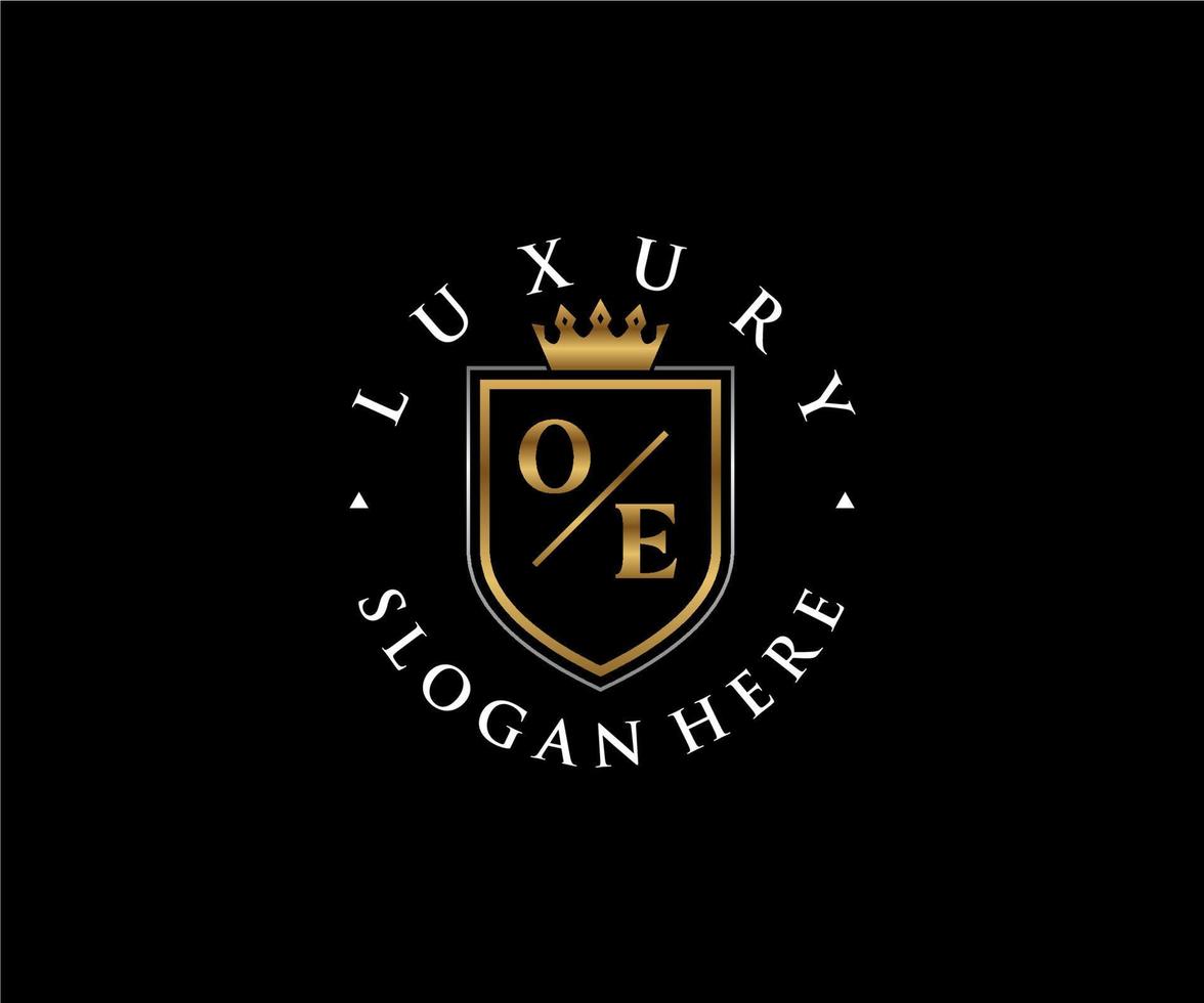 första oe brev kunglig lyx logotyp mall i vektor konst för restaurang, kungligheter, boutique, Kafé, hotell, heraldisk, Smycken, mode och Övrig vektor illustration.