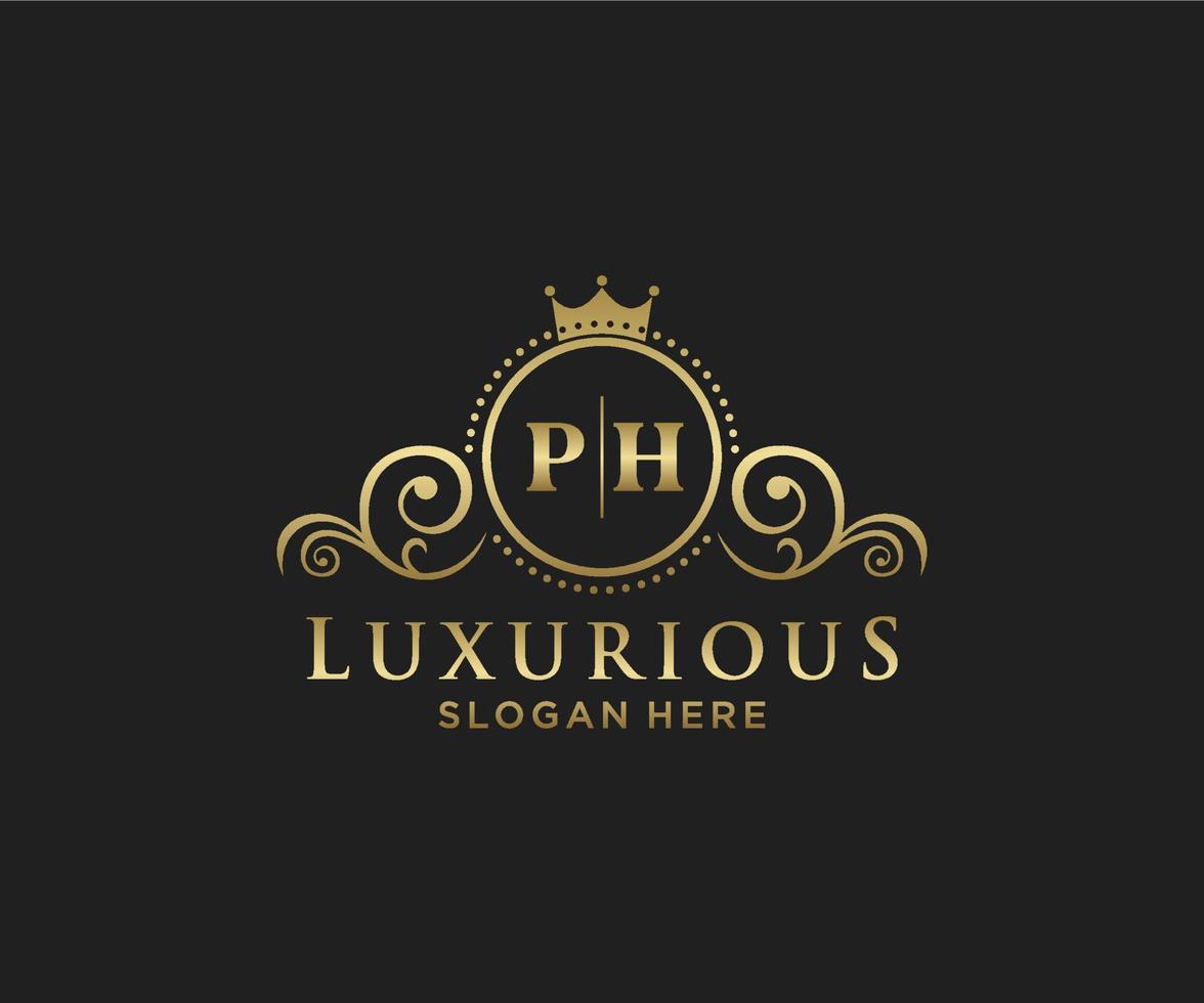 Royal Luxury Logo-Vorlage mit anfänglichem ph-Buchstaben in Vektorgrafiken für Restaurant, Lizenzgebühren, Boutique, Café, Hotel, Heraldik, Schmuck, Mode und andere Vektorillustrationen. vektor
