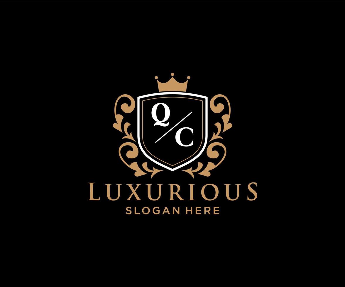 Royal Luxury Logo-Vorlage mit anfänglichem qc-Buchstaben in Vektorgrafiken für Restaurant, Lizenzgebühren, Boutique, Café, Hotel, Heraldik, Schmuck, Mode und andere Vektorillustrationen. vektor