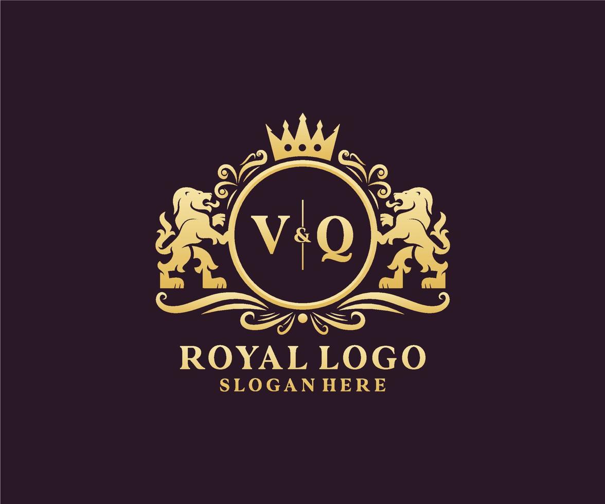 Anfangsbuchstaben vq lion royal Luxus-Logo-Vorlage in Vektorgrafiken für Restaurant, Lizenzgebühren, Boutique, Café, Hotel, heraldisch, Schmuck, Mode und andere Vektorillustrationen. vektor