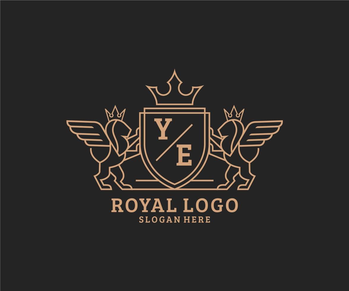 första eder brev lejon kunglig lyx heraldisk, vapen logotyp mall i vektor konst för restaurang, kungligheter, boutique, Kafé, hotell, heraldisk, Smycken, mode och Övrig vektor illustration.