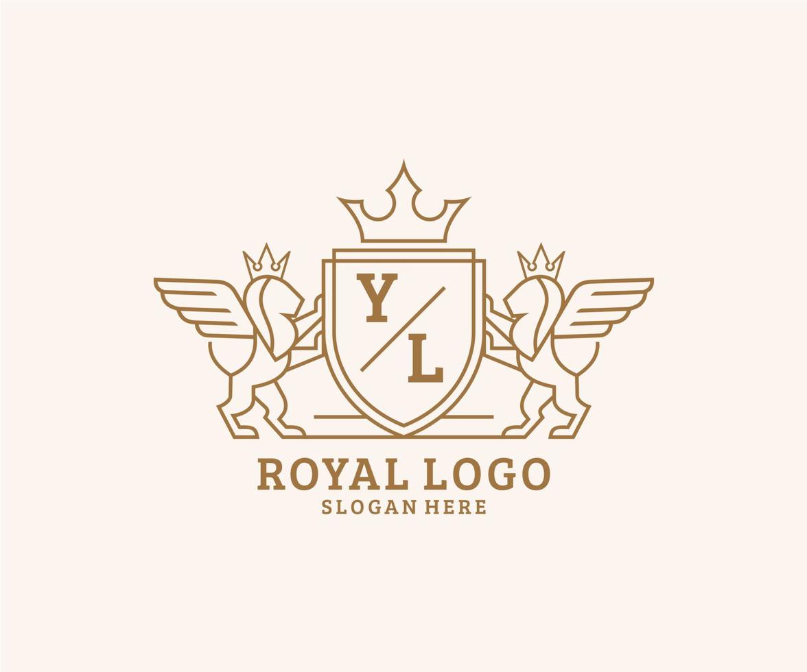 Initiale yl Brief Löwe königlich Luxus heraldisch, Wappen Logo Vorlage im Vektor Kunst zum Restaurant, Königtum, Boutique, Cafe, Hotel, heraldisch, Schmuck, Mode und andere Vektor Illustration.