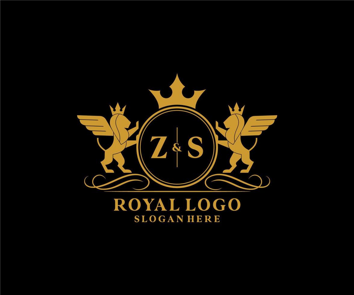 Initiale zs Brief Löwe königlich Luxus heraldisch, Wappen Logo Vorlage im Vektor Kunst zum Restaurant, Königtum, Boutique, Cafe, Hotel, heraldisch, Schmuck, Mode und andere Vektor Illustration.