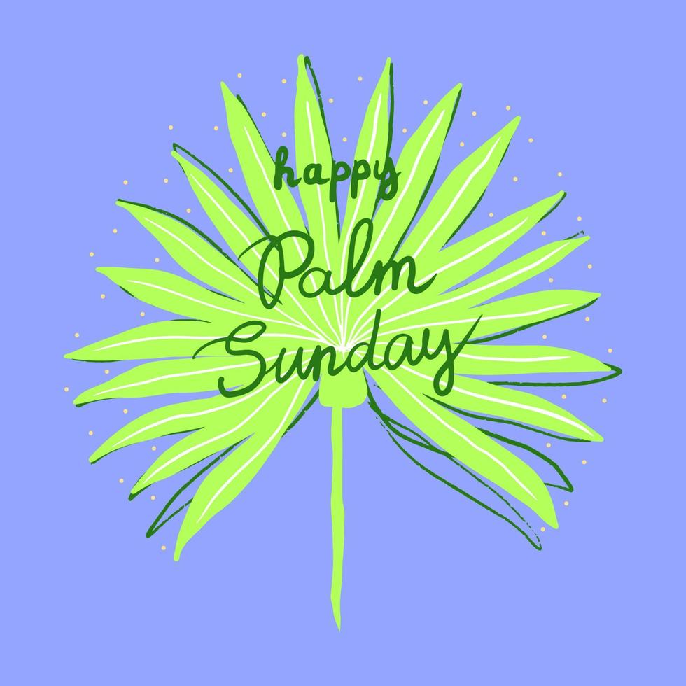 Palme Sonntag Feier Karte mit Palme Ast mit Blätter und Beschriftung. Vektor Illustration zum religiös Urlaub.