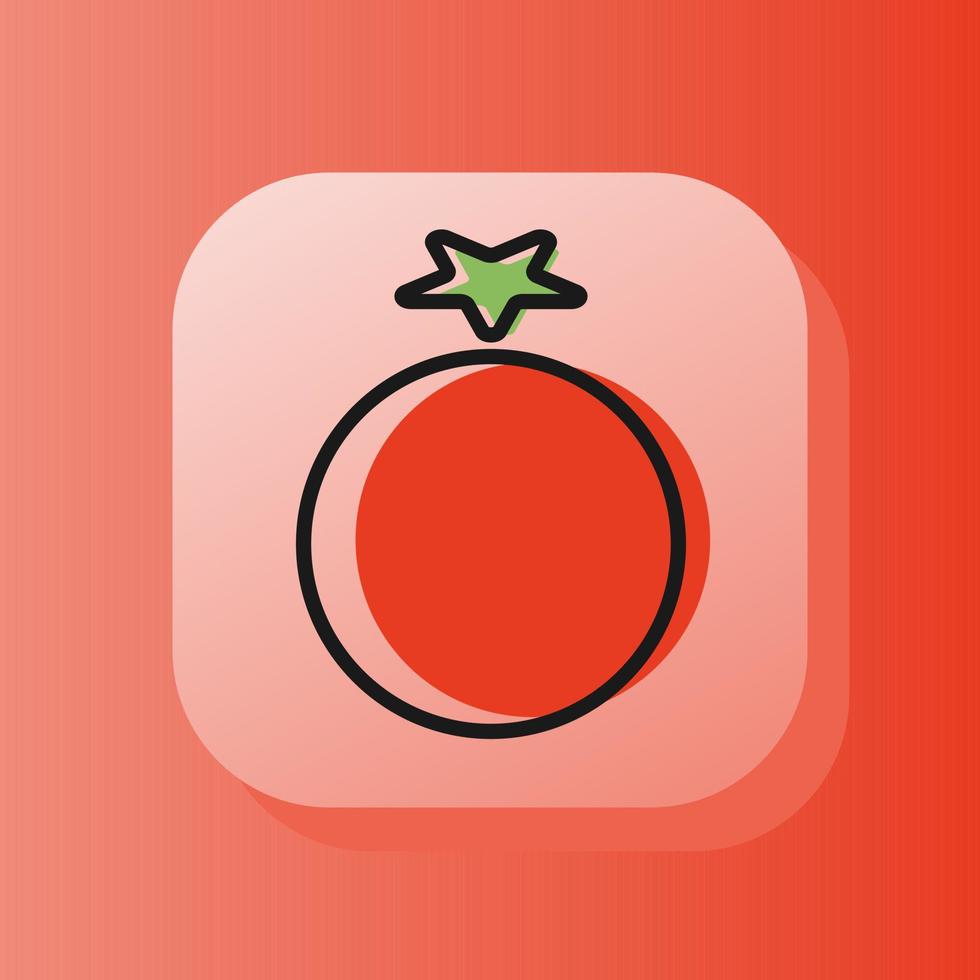 3d Platz Taste rot Tomate auf Gliederung Symbol. eben Symbol Zeichen Vektor Illustration isoliert auf ein rot Hintergrund. gesund Ernährung Konzept