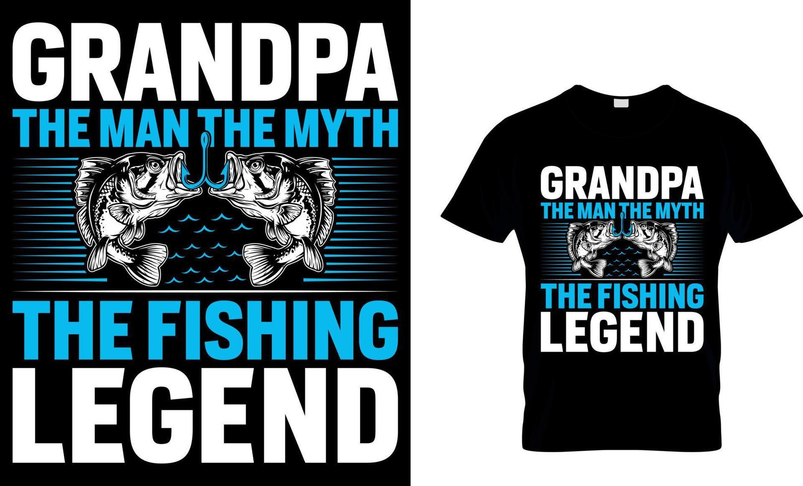 morfar de man de myt de fiske legend, fiske t-shirt design mall. vektor