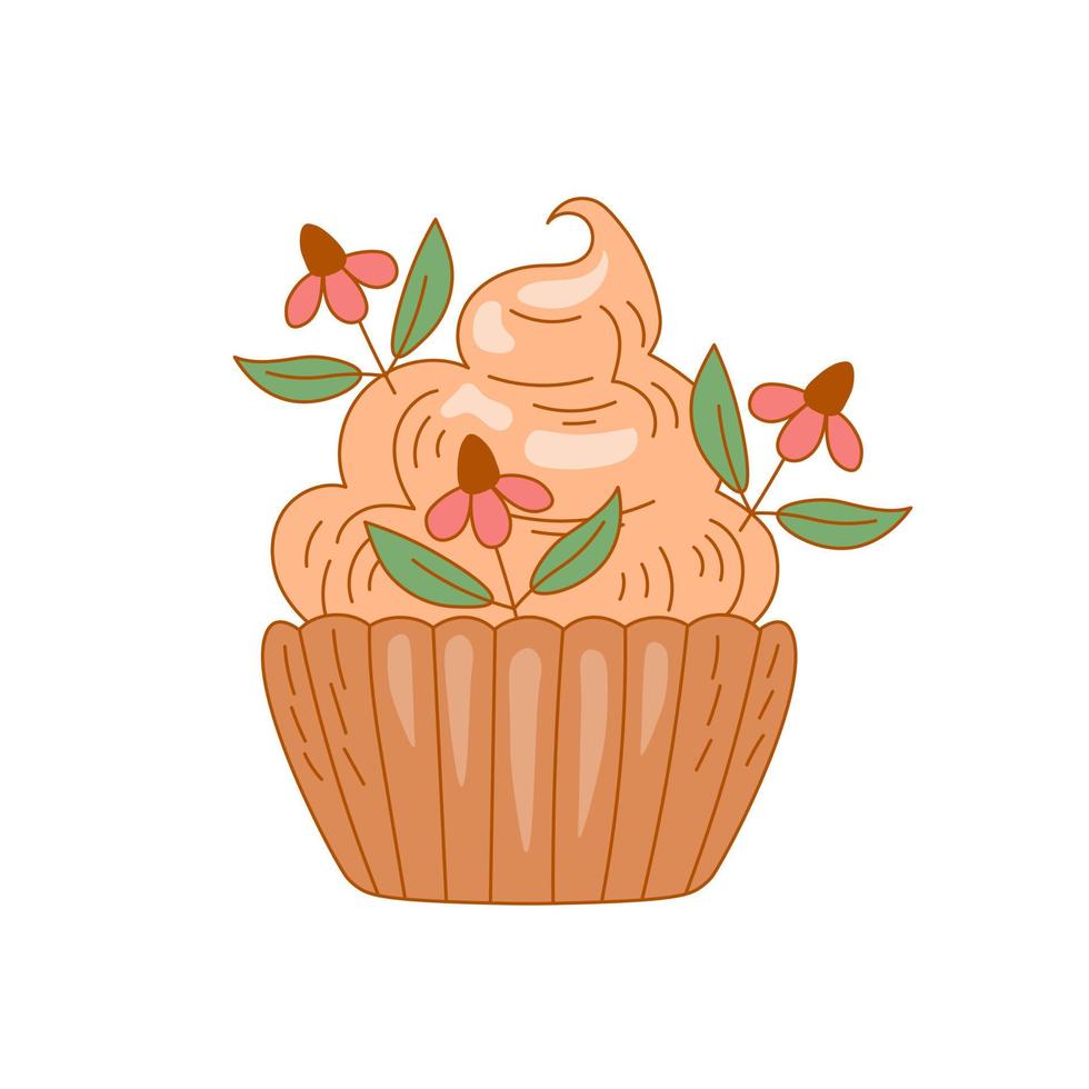 süß Cupcake mit Blumen Essen Gekritzel vektor