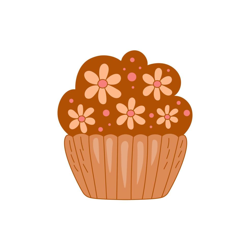 retro Cupcake mit Blumen Essen Vektor