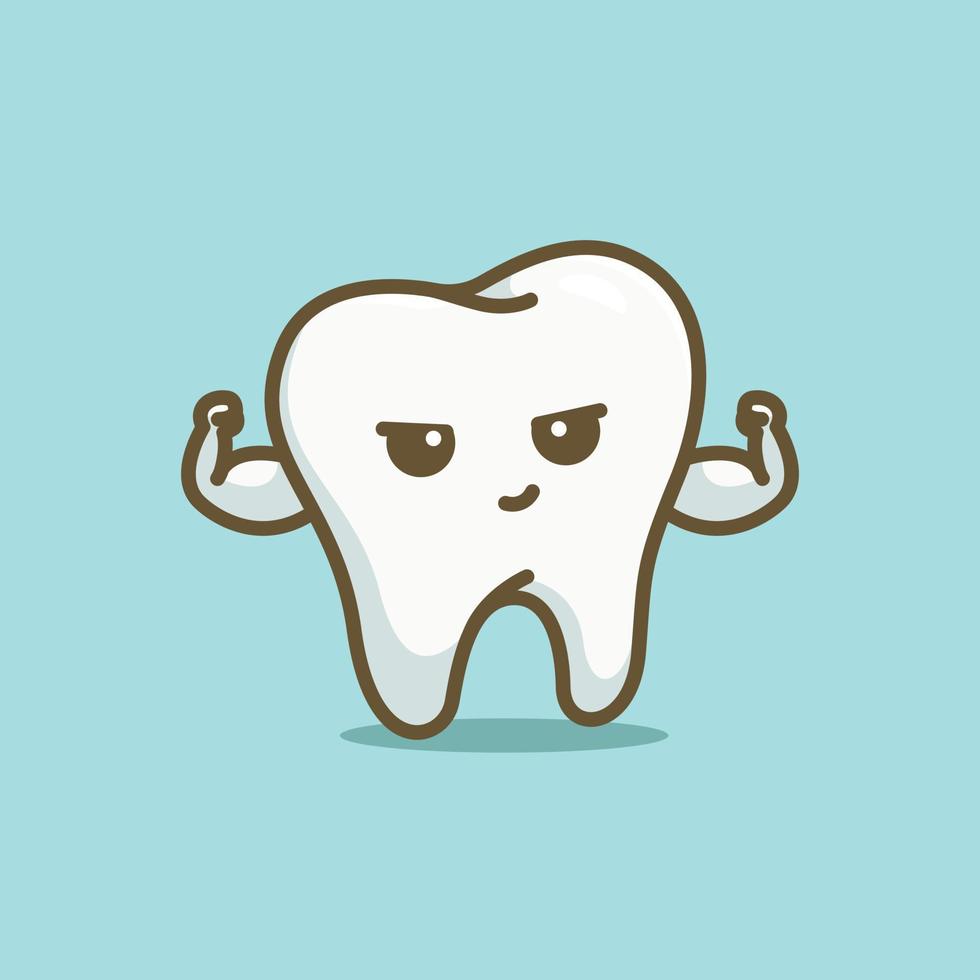 süß Karikatur muskulös Zähne zeigen Bizeps Charakter Vektor Illustration Gesundheit Zahnarzt Symbol