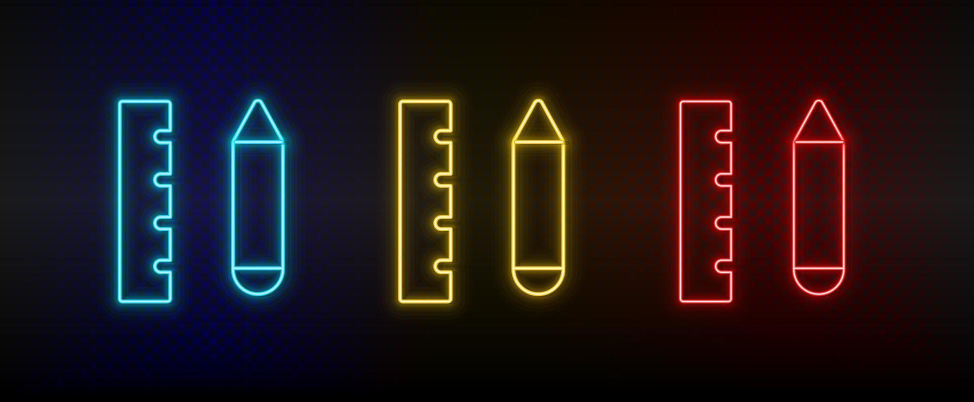 Neon- Symbole, Abfassung Werkzeug, Zeichnung Werkzeug. einstellen von Rot, Blau, Gelb Neon- Vektor Symbol auf verdunkeln transparent Hintergrund