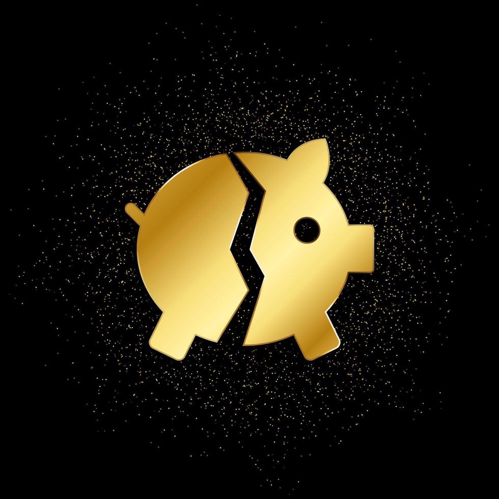 Bank, gebrochen, Schweinchen Gold Symbol. Vektor Illustration von golden Partikel Hintergrund. Gold Symbol