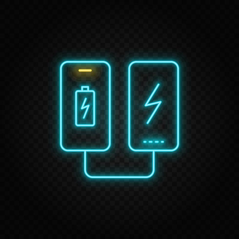 mobil, batteri neon vektor ikon. blå och gul neon vektor ikon. vektor transparent bakgrund
