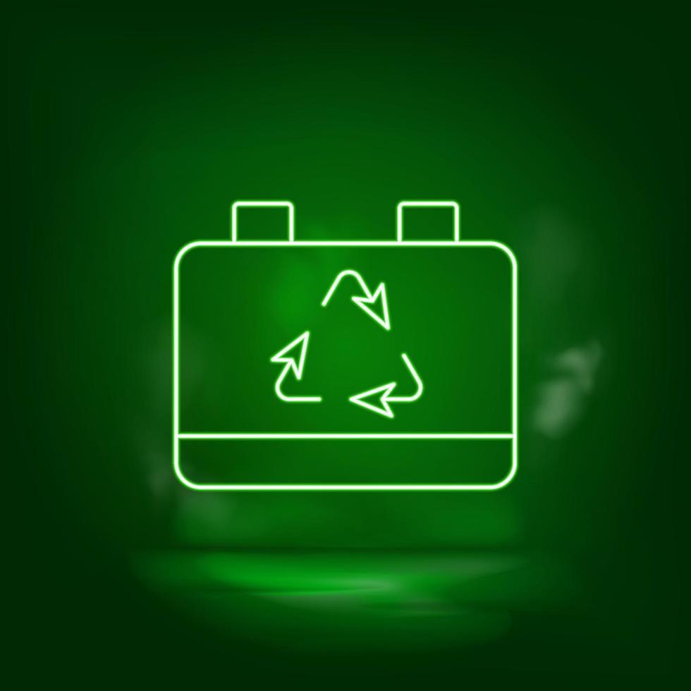 batteri, eco neon vektor ikon. spara de värld, grön neon, grön bakgrund