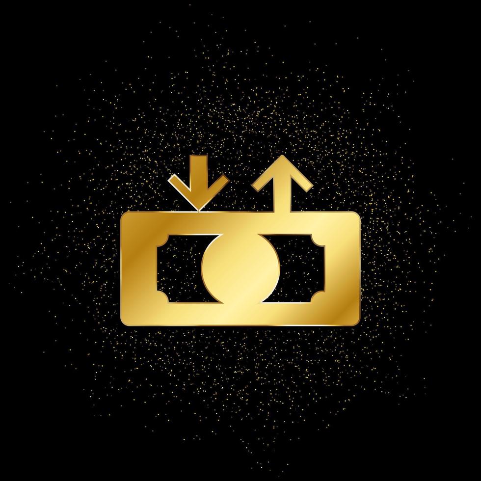Einlösen, Kasse aus, Geld Gold Symbol. Vektor Illustration von golden Partikel Hintergrund. Gold Symbol