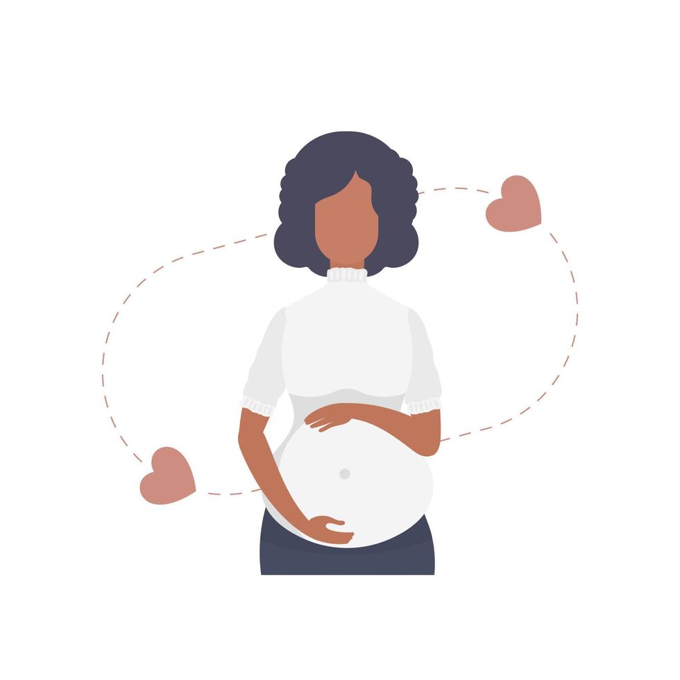 schwanger Frau liebevoll hält ihr Bauch. isoliert auf Weiß Hintergrund. Vektor Illustration.