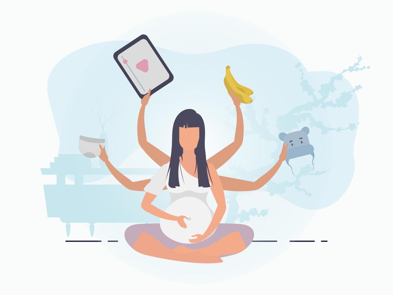 yoga för gravid kvinnor. Lycklig graviditet. vykort eller affisch i mild färger för du. platt vektor illustration.