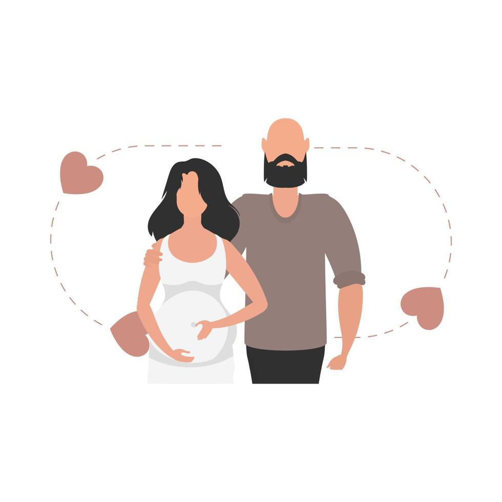 ein Mann und ein schwanger Frau zu das Taille. isoliert. glücklich Schwangerschaft Konzept. Vektor im Karikatur Stil.