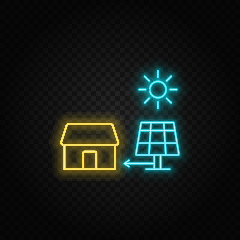 heim, Solar, Ladegerät Neon- Vektor Symbol. Blau und Gelb Neon- Vektor Symbol. Vektor transparent Hintergrund
