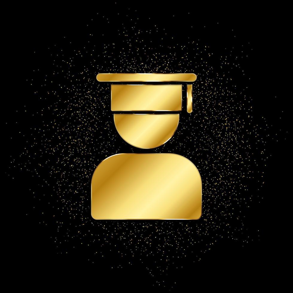 examen, gradering, avatar guld ikon. vektor illustration av gyllene partikel bakgrund. isolerat vektor tecken symbol - utbildning ikon svart bakgrund .