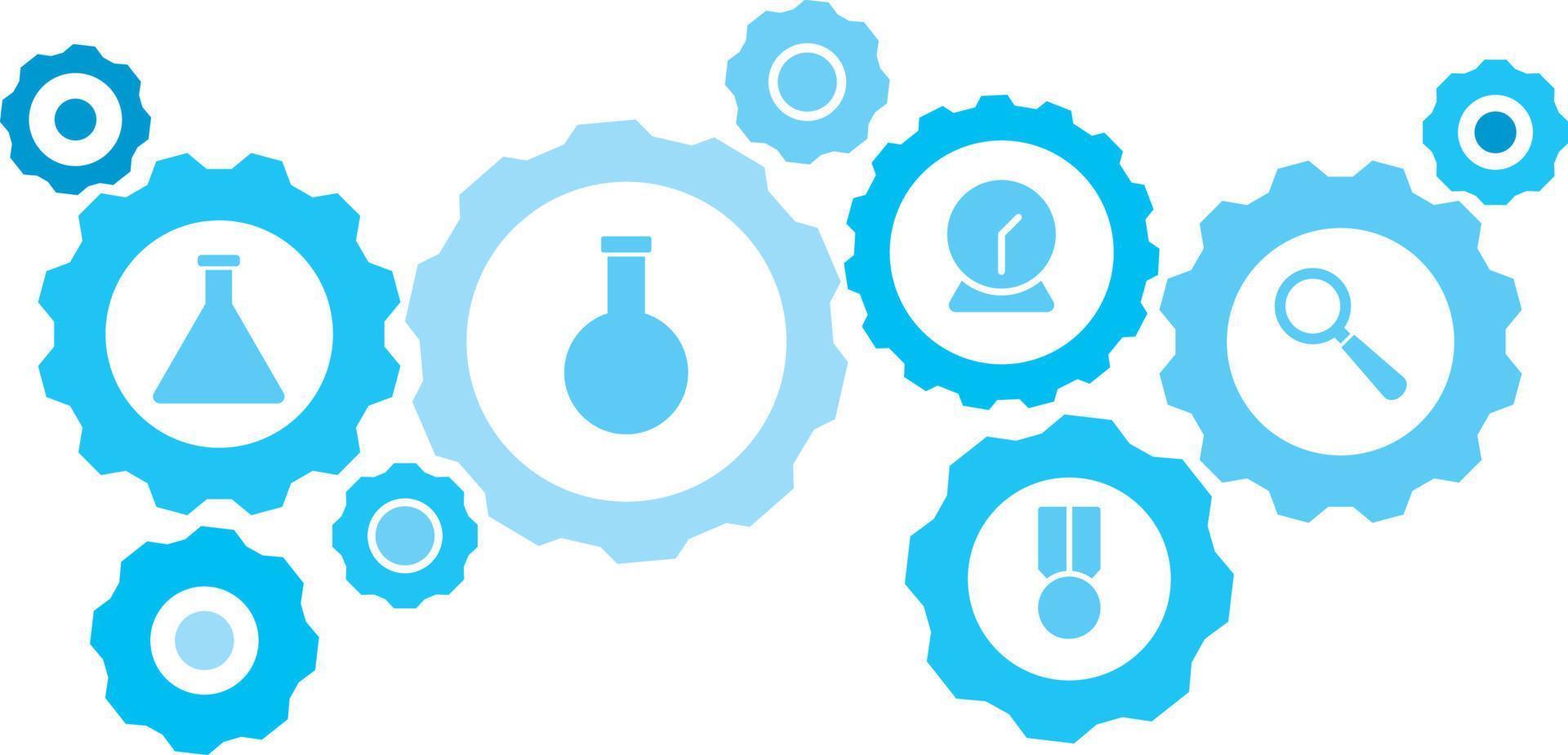 in Verbindung gebracht Getriebe und Symbole zum Logistik, Service, Versand, Verteilung, Transport, Markt, kommunizieren Konzepte, Suche, Lupe Ausrüstung Blau Symbol Satz. Lieferung Mechanismus Konzept. auf Weiß Hintergrund vektor