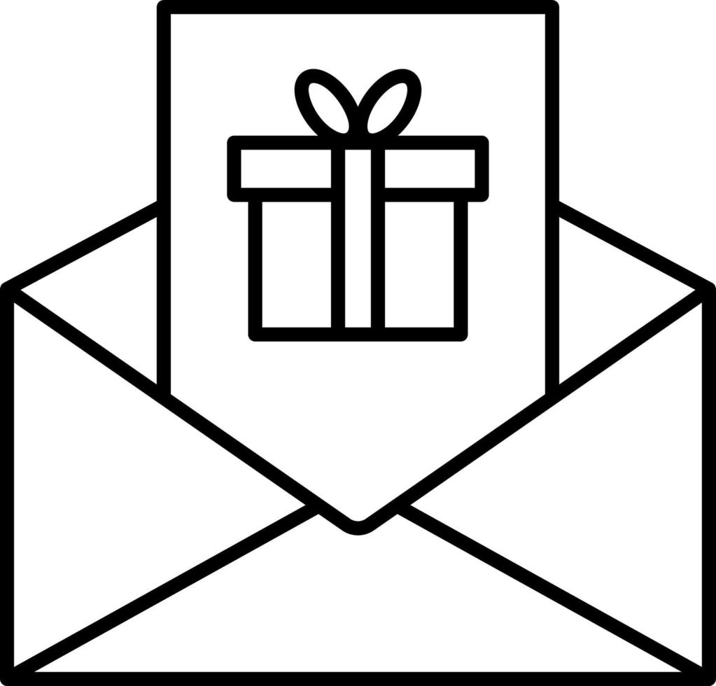 öffnen Brief mit Geschenk Box Karte. Konzept von Einkaufen, Geschenkbox, Weihnachten, Aufkleber, Lieferung, Hochzeit, festlich, Veranstaltung Tag. isoliert auf Weiß Hintergrund. eben Stil modern Logo Design vektor