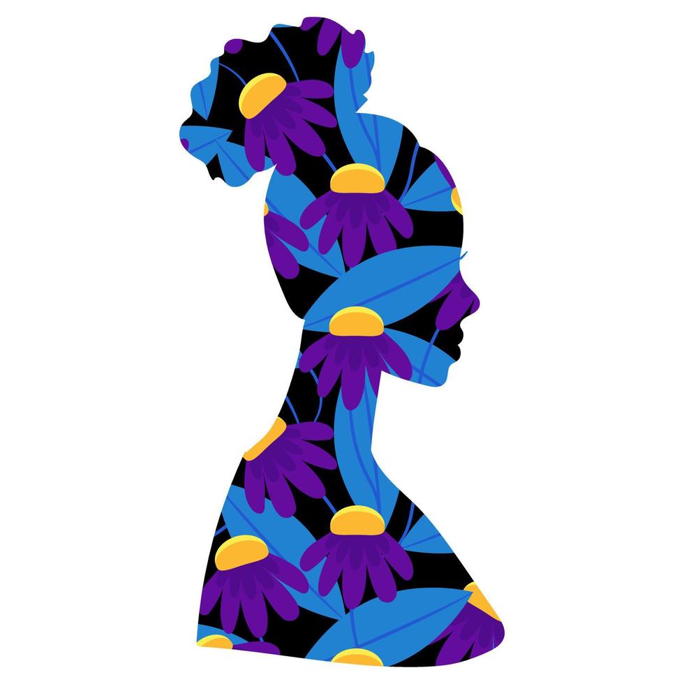 afrikanisch amerikanisch Frau Silhouette Blumen- drucken. Vektor Illustration von ein abstrakt Frau.