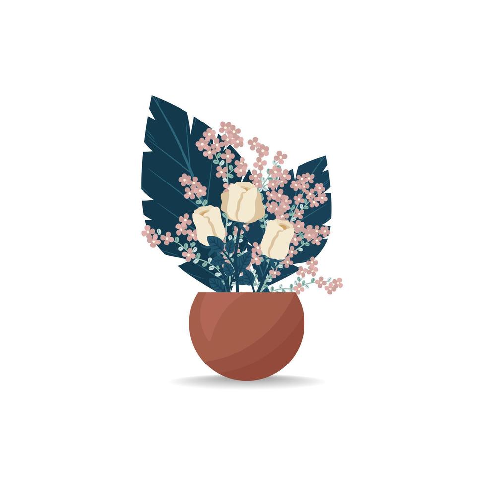 bukett av ro i en vas. blomning blommor till dekorera de rum. vektor illustration i platt, boho stil.