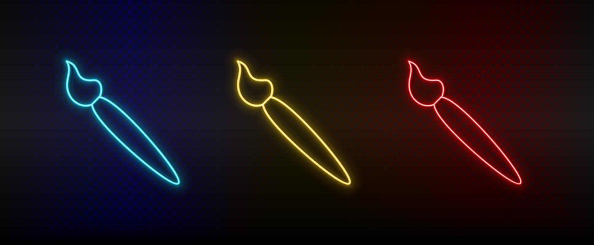 neon ikoner, borsta. uppsättning av röd, blå, gul neon vektor ikon på mörkna transparent bakgrund