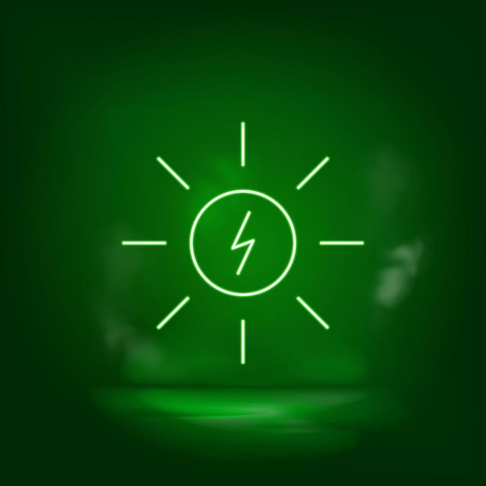 Sol, energi neon vektor ikon. spara de värld, grön neon, grön bakgrund