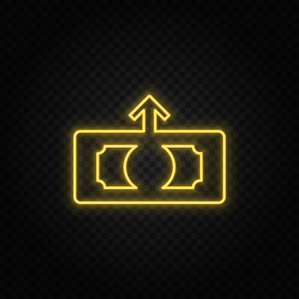 Gelb Neon- Symbol Kasse, Finanzen, Geld.transparent Hintergrund. Gelb Neon- Vektor Symbol auf dunkel Hintergrund