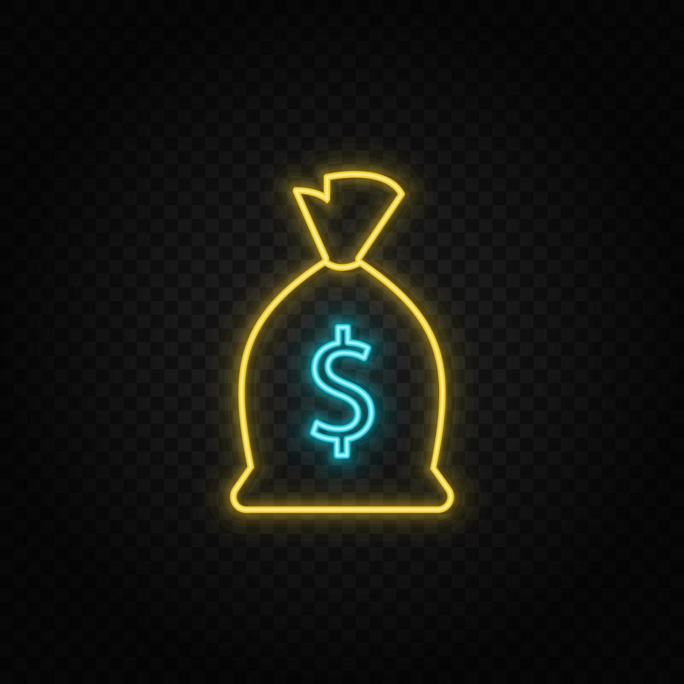 Finanzen, Investition Neon- Symbol. Blau und Gelb Neon- Vektor Symbol. transparent Hintergrund