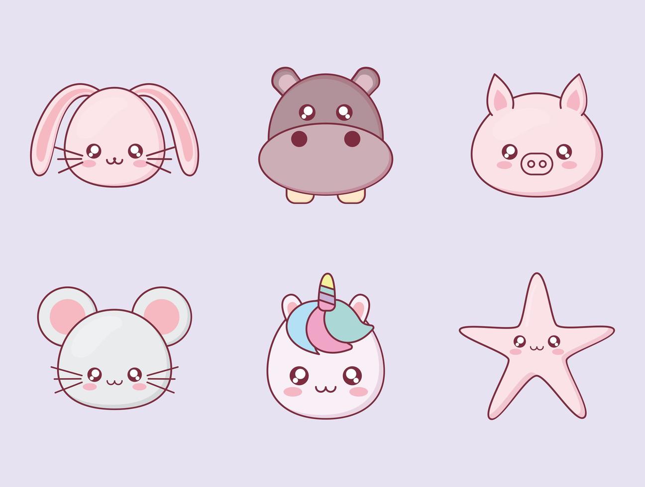 kawaii Tier Cartoon Icon Set vektor