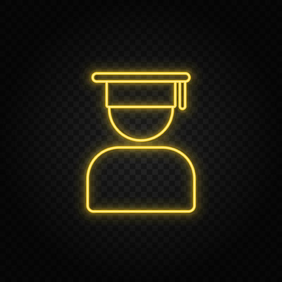 gul neon ikon examen, gradering, avatar. transparent bakgrund. gul neon vektor ikon på mörk bakgrund