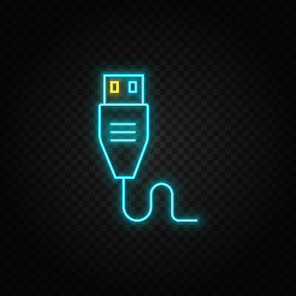 USB. Blau und Gelb Neon- Vektor Symbol. transparent Hintergrund auf dunkel Hintergrund