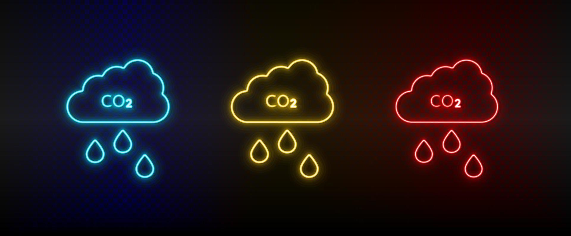 Neon- Symbol einstellen co2, Wolke. einstellen von Rot, Blau, Gelb Neon- Vektor Symbol auf Transparenz dunkel Hintergrund