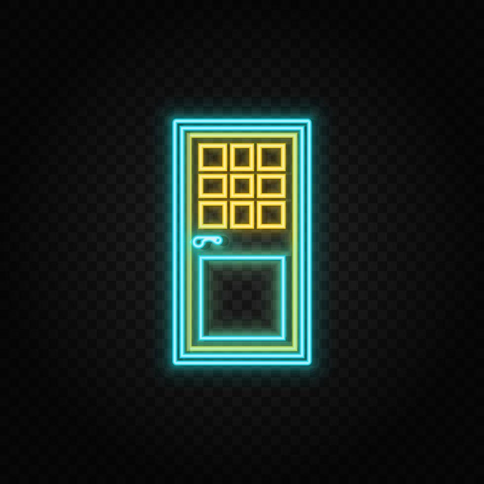 Tür, Symbol Neon- Symbol. Blau und Gelb Neon- Vektor Symbol. transparent Hintergrund