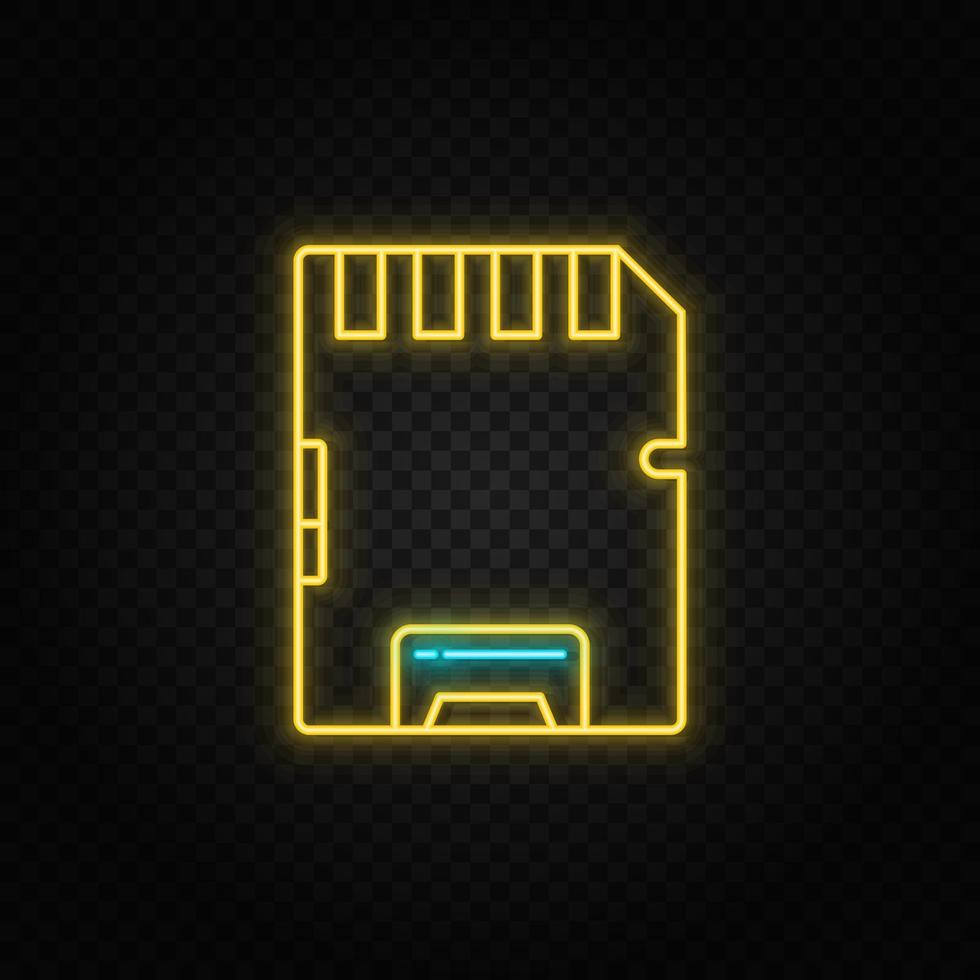 Karte, Hardware, Speicher. Blau und Gelb Neon- Vektor Symbol. transparent Hintergrund auf dunkel Hintergrund