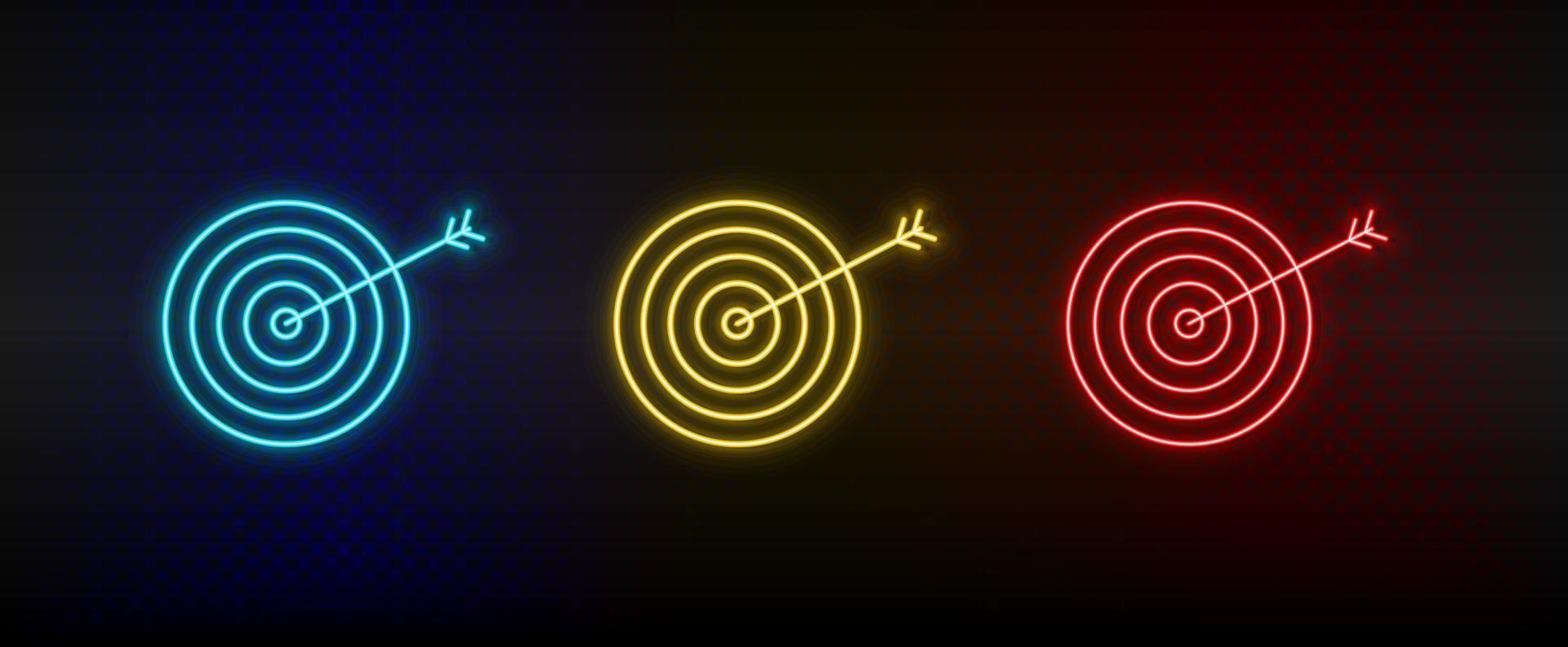 neon ikon uppsättning ambitioner, darttavla. uppsättning av röd, blå, gul neon vektor ikon på genomskinlighet mörk bakgrund