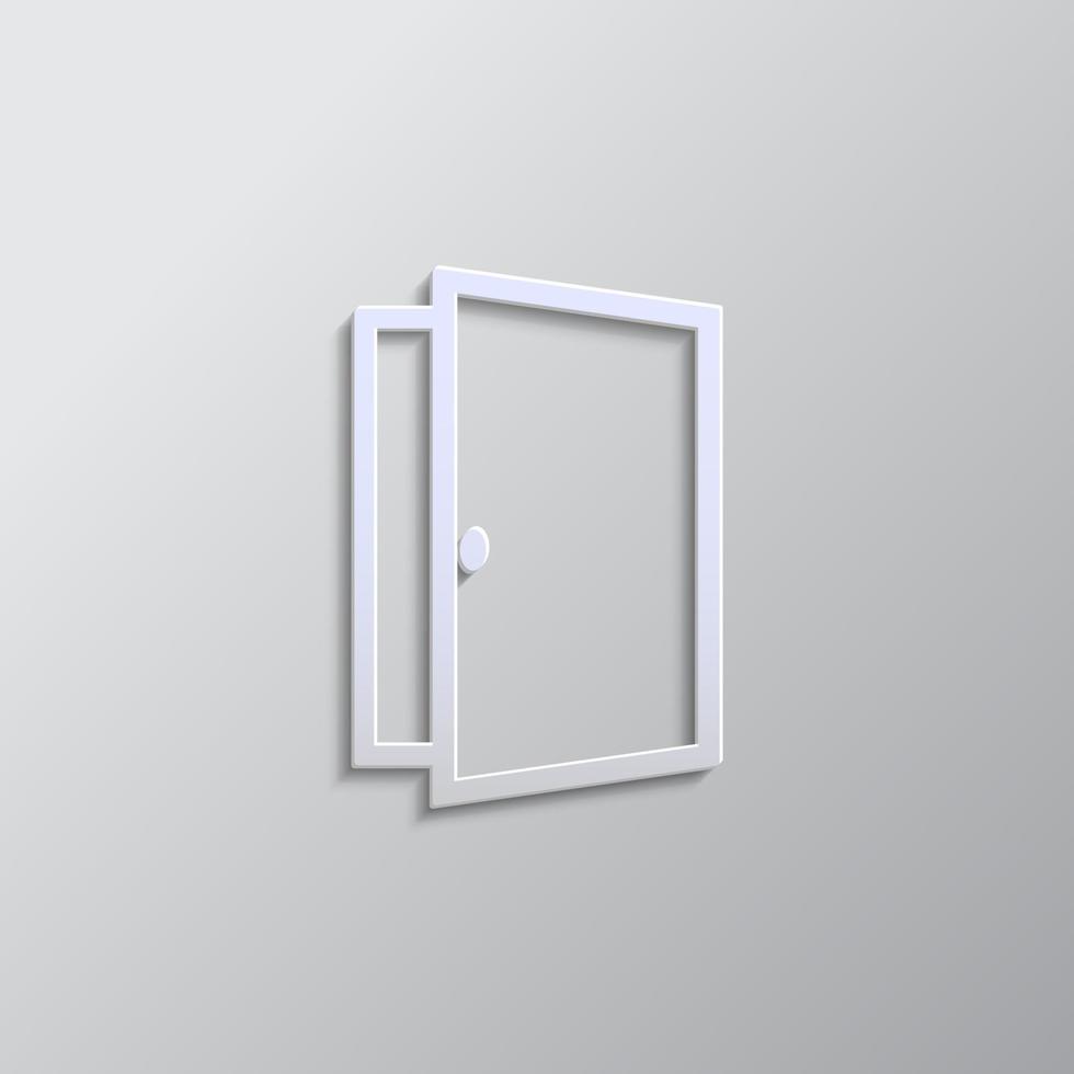 dörr, öppna, ikon papper stil. grå Färg vektor bakgrund- papper stil vektor ikon
