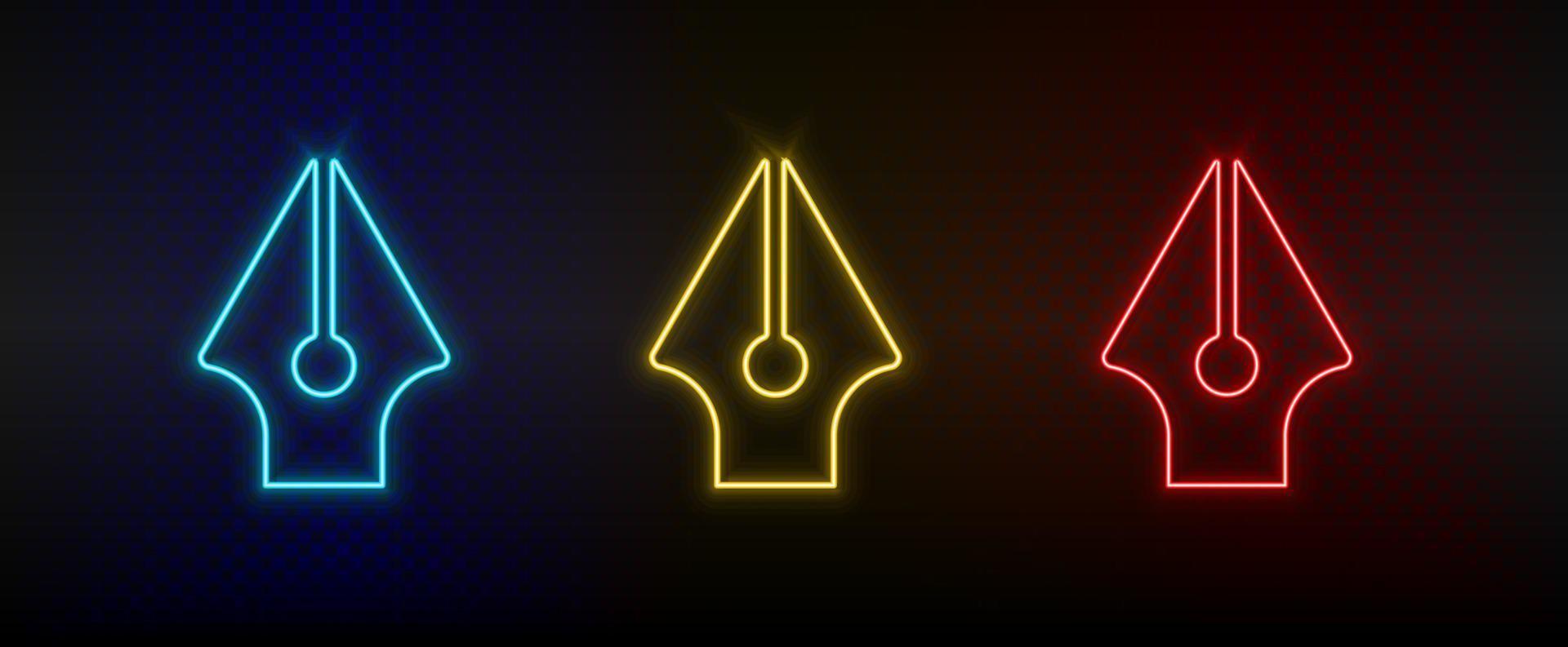 neon ikoner, kalligrafi, bläck penna. uppsättning av röd, blå, gul neon vektor ikon på mörkna transparent bakgrund