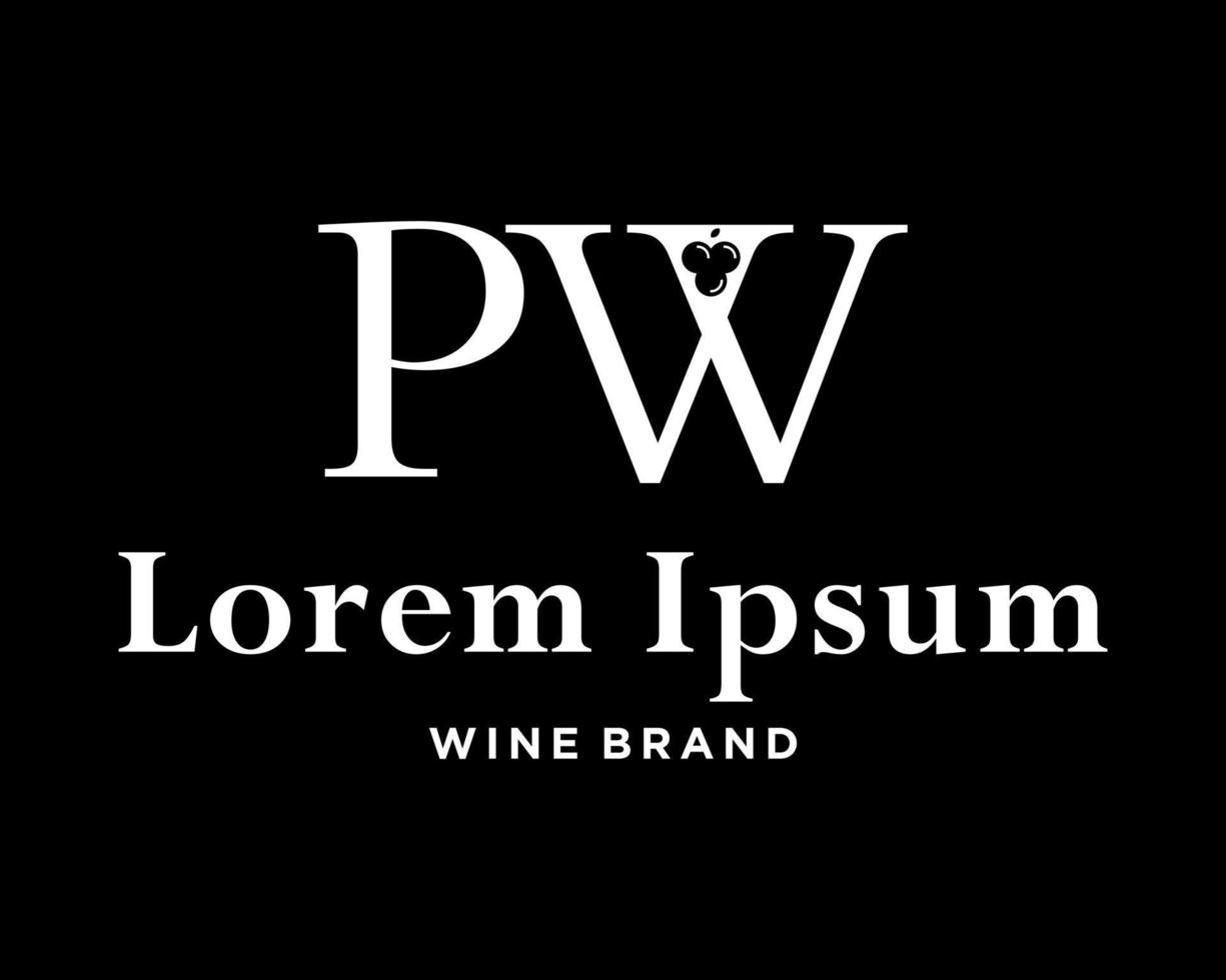 klassisk brev pw monogram lyx stil märka symbol varumärke identitet druva vin bar design vektor