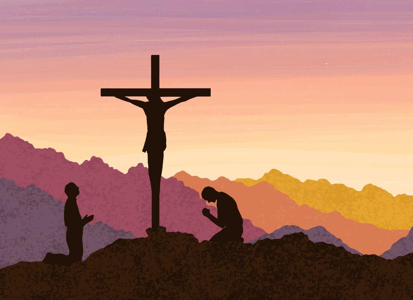 Ostern Szene mit Kreuz. Jesus Christus. Aquarell Vektor Illustration