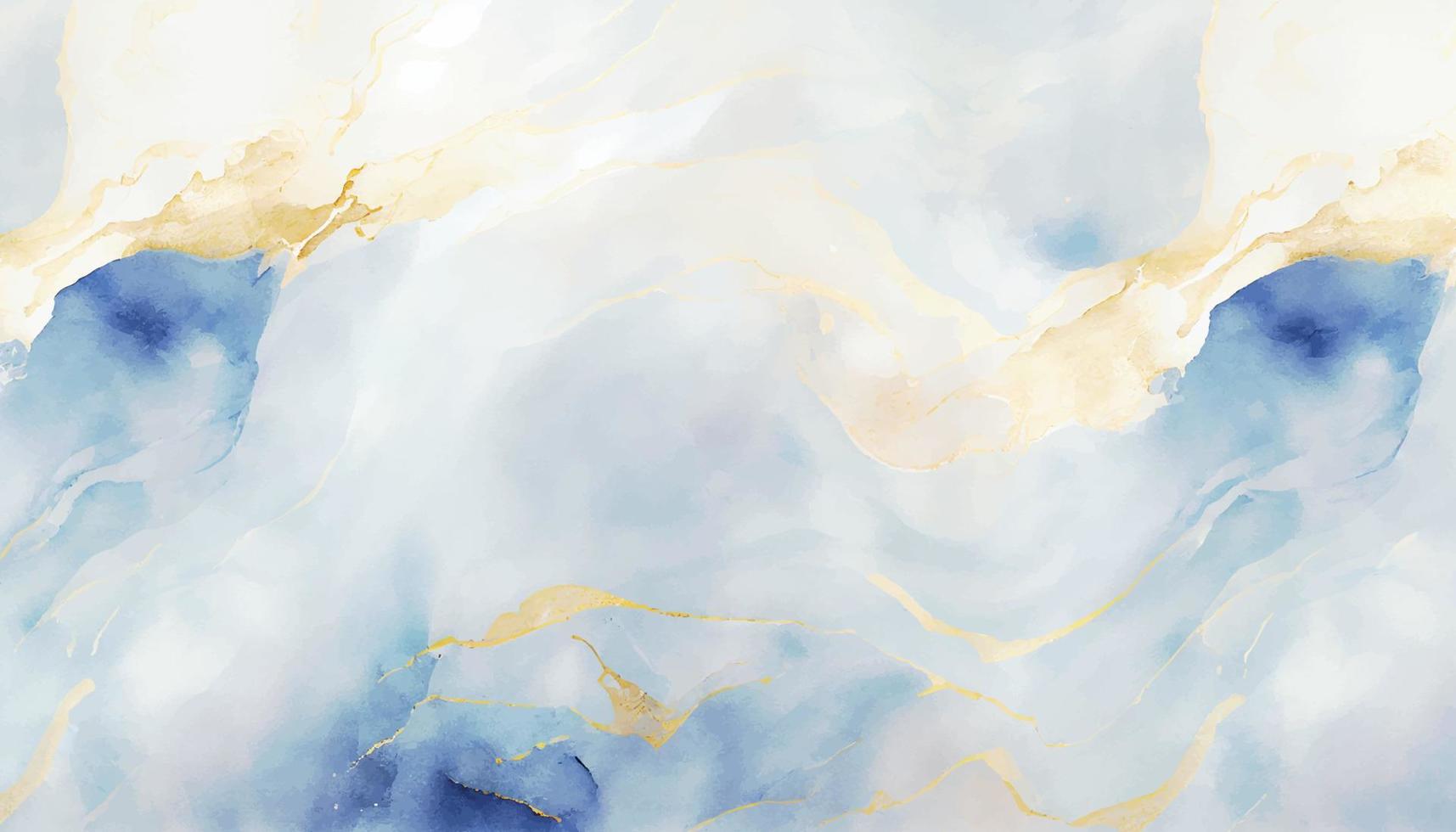 abstrakt blå flytande vattenfärg bakgrund med gyllene damm. cyan marmor alkohol bläck teckning effekt. vektor illustration design mall för bröllop inbjudan, meny, rsvp, baner.
